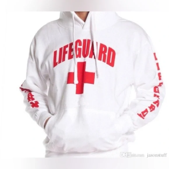 Lifeguard Officially Licensed Newport Beach CA Unisex White Red Hoodie EUC Small - Picture 3 of 12